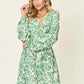 DOUBLE TAKE Full Size Printed Ruched Balloon Sleeve Dress at Bella Road