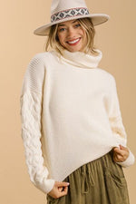 Cozy Umgee full size turtle neck sweater in cream, perfect for winter layering and versatile styling.