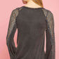 POL V-Neck Long Sleeve Lace Patch Top at Bella Road