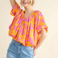 Full Size Printed Satin Bubble Hem Top