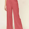 Texture Smocked Waist Wide Leg Pants | Full Size - Strawberry