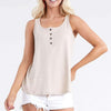 Square Neck Half Button Tank - Taupe