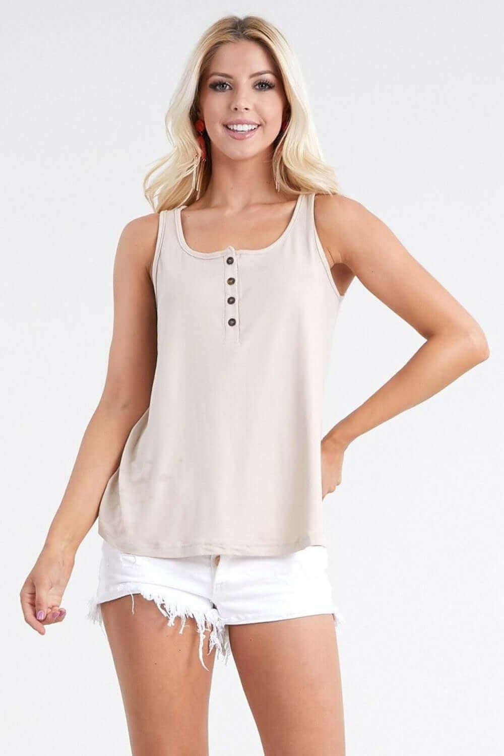 NINEXIS Square Neck Half Button Tank at Bella Road