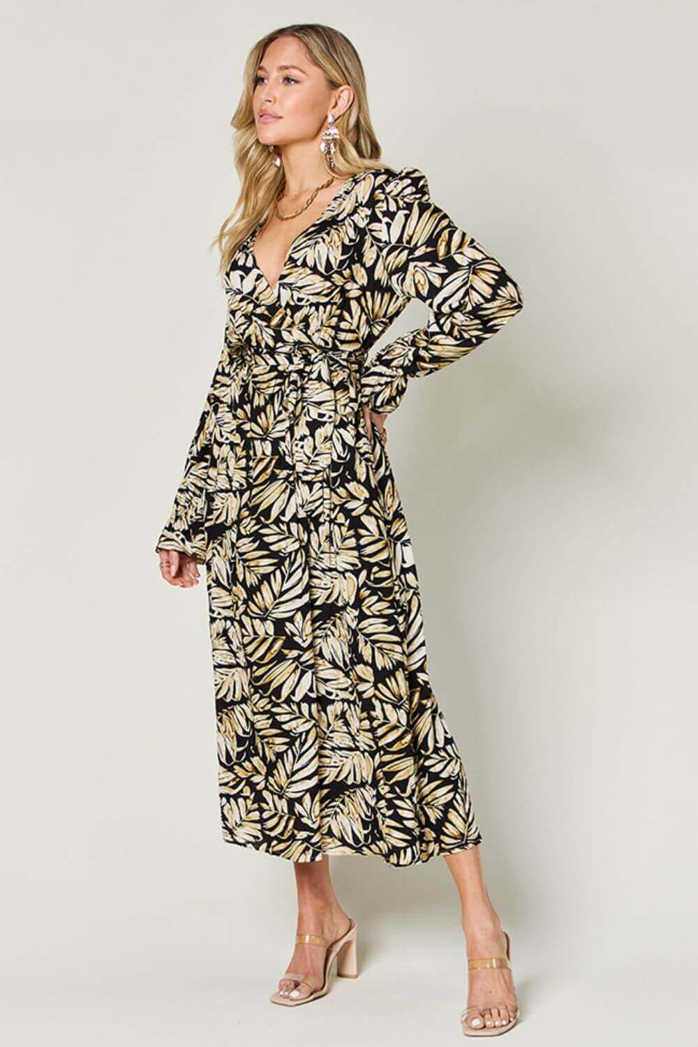 DOUBLE TAKE Full Size Tie Back Flounce Sleeve Dress at Bella Road