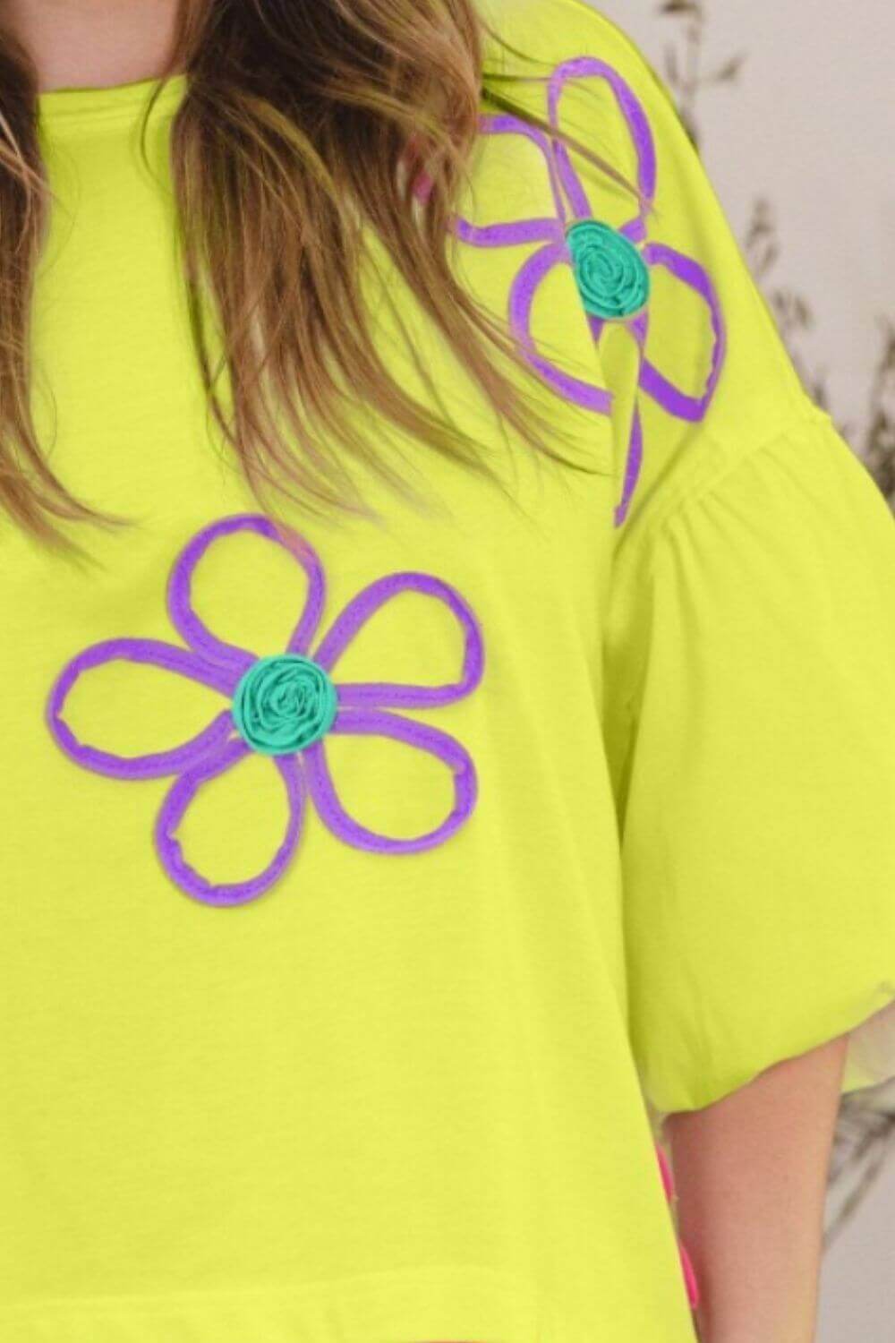 ODDI ODDI Full Size Flower Embroidery Detail T-Shirt at Bella Road