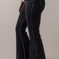 Bella Road Button-Fly Flare Jeans with Pockets in black, side view showcasing pocketed design and button details