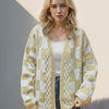 Double Take Checkered Open Front Dropped Shoulder Cardigan - Tan