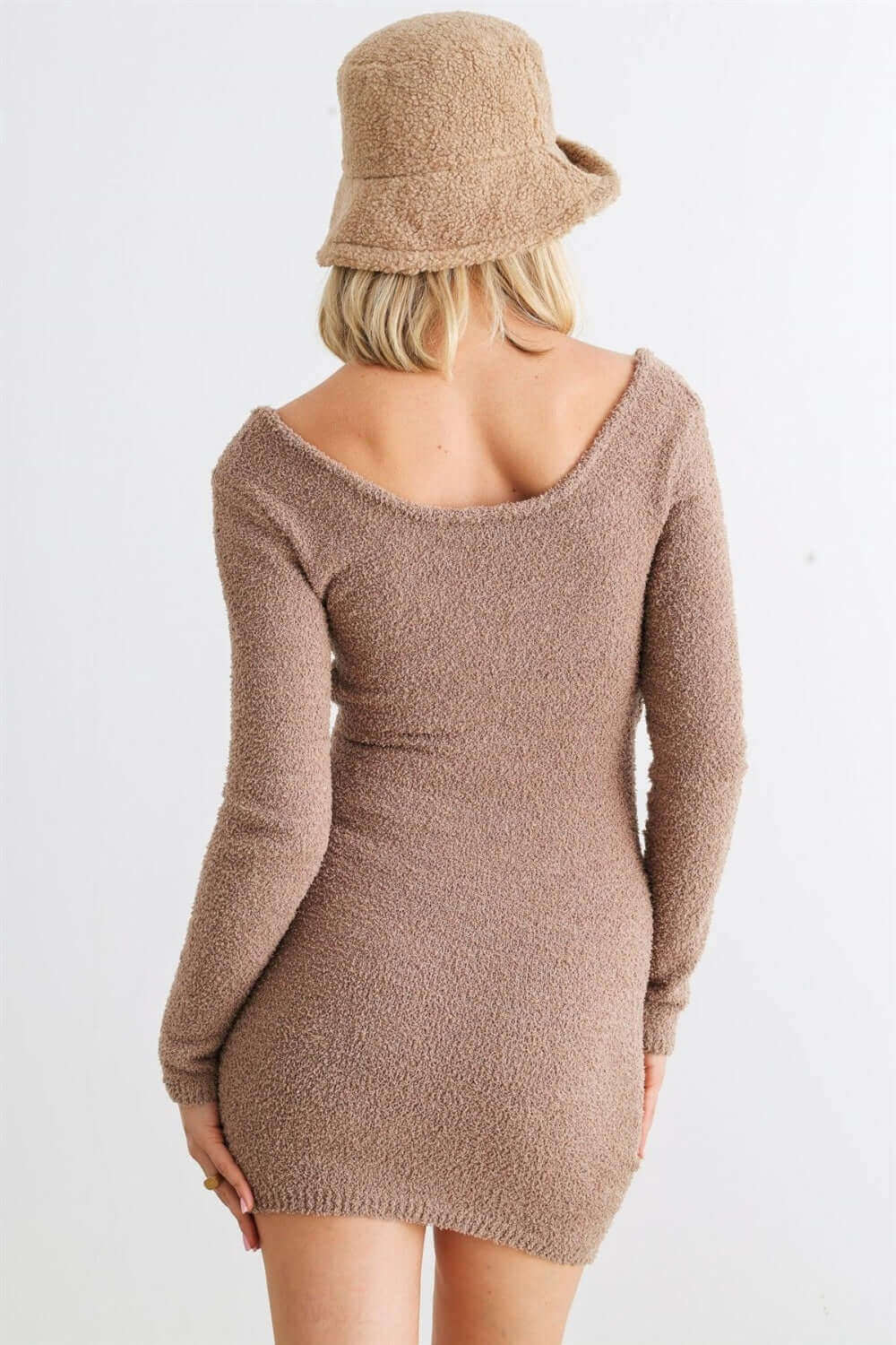 TASHA APPAREL Fluffy Bow Cut-Out Detail Long Sleeve Mini Dress at Bella Road