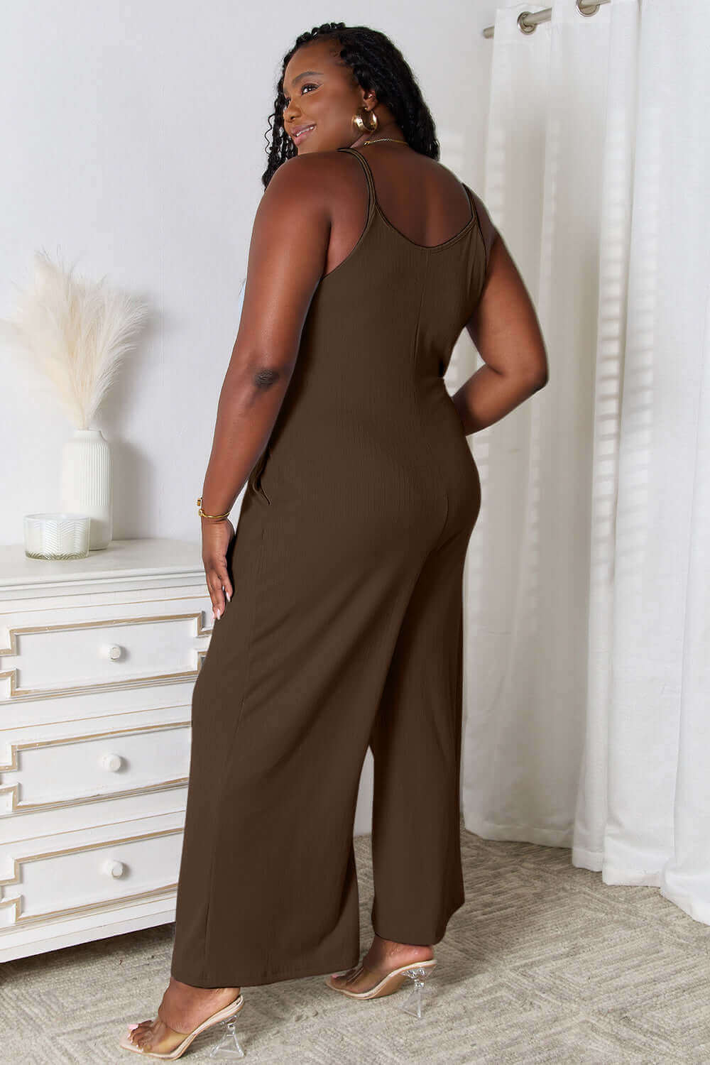 BASIC BAE Full Size Spaghetti Strap V-Neck Jumpsuit at Bella Road