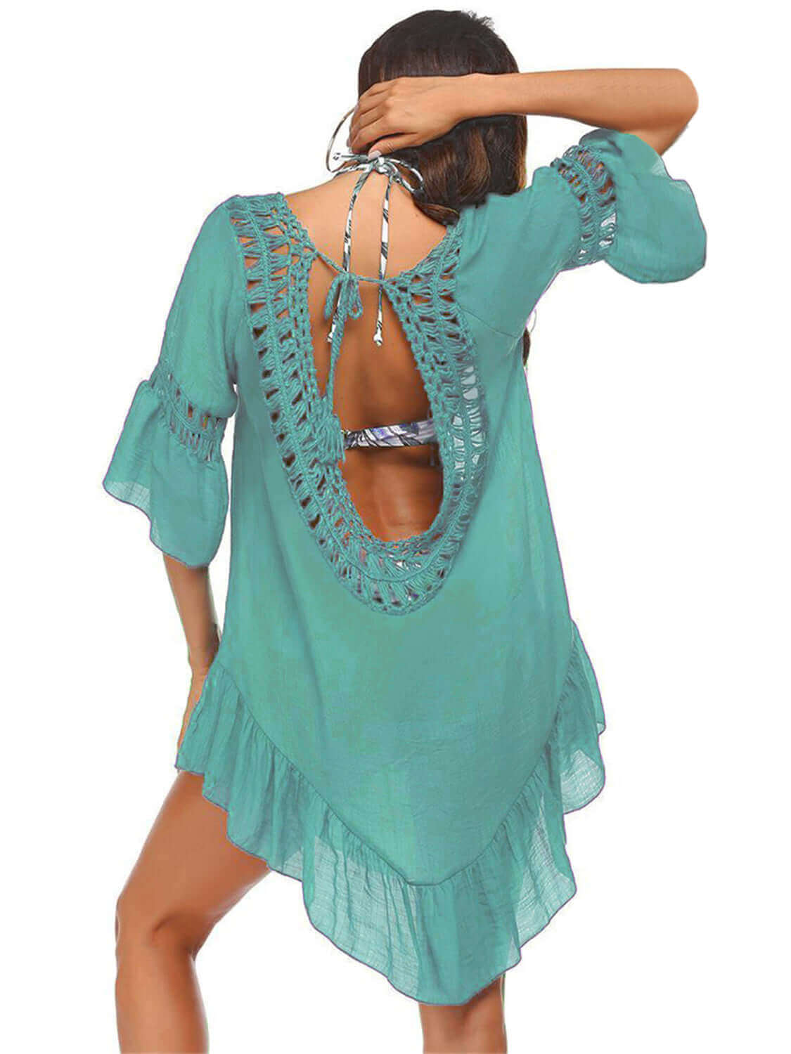 BELLA ROAD Backless Cutout Three-Quarter Sleeve Cover Up at Bella Road