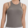 Millennia Cutout Round Neck Racerback Active Tank - Mocha