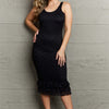 No Doubts Sleeveless Bodycon Ruffle Midi Dress - Black