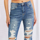 High Rise Distressed Flare Jeans with Frayed Hem and Lots of Stretch by Risen Jeans for a Rocker Style