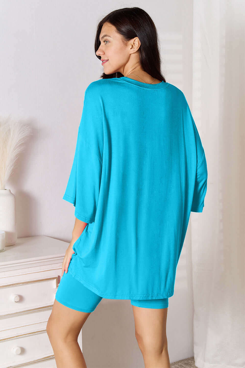 BASIC BAE Full Size Soft Rayon Three-Quarter Sleeve Top and Shorts Set at Bella Road