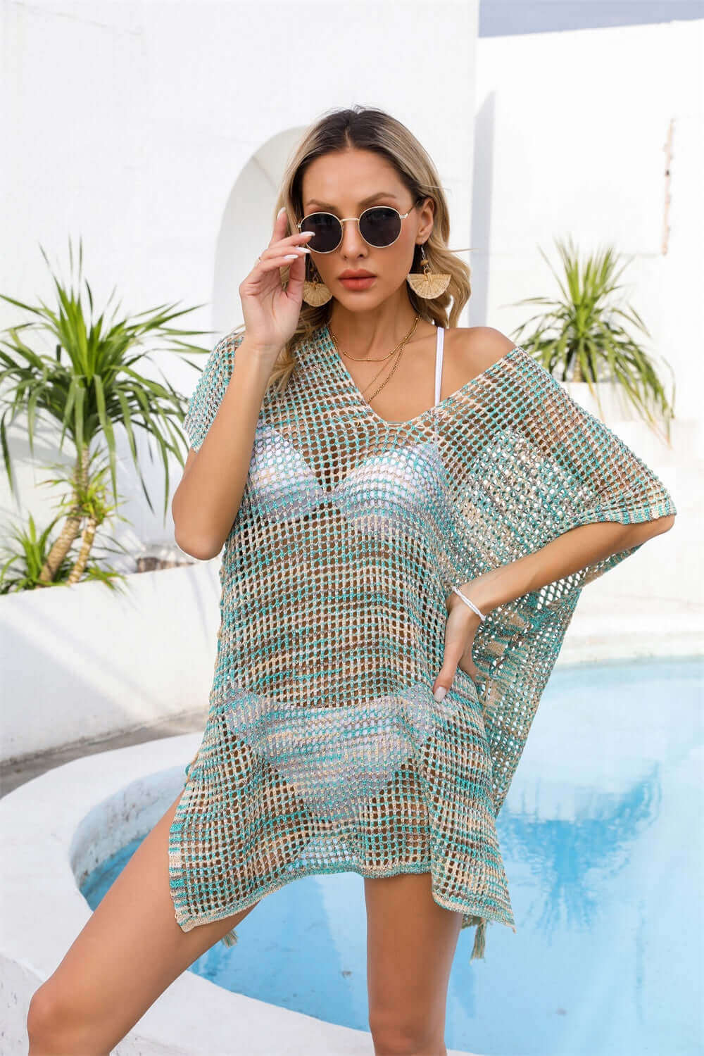 BELLA ROAD Openwork Slit V-Neck Cover Up at Bella Road