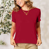 Round Neck Short Sleeve T-Shirt | Full Size - Deep Red