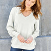 V-Neck Lantern Sleeve Top - White