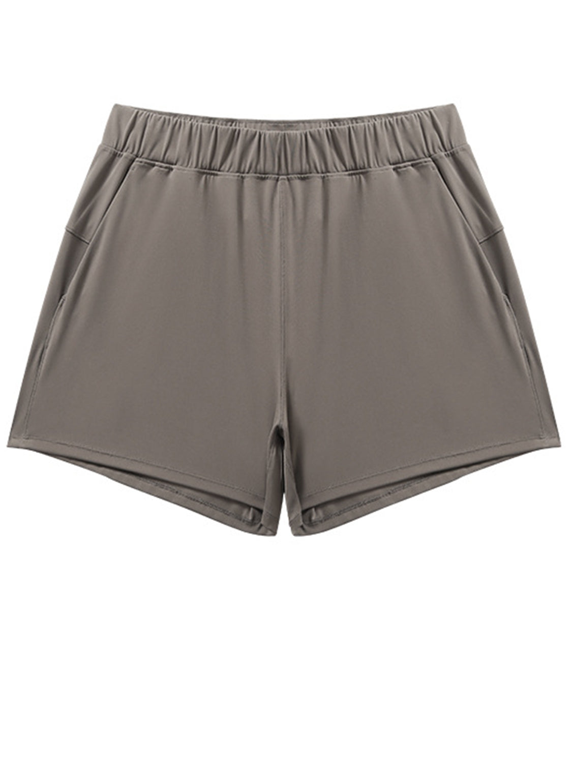 Millennia Elastic Waist Active Shorts in soft olive green with pockets and moderate stretch for ultimate comfort.