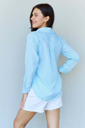 DOUBLJU She Means Business Striped Button Down Shirt Top at Bella Road