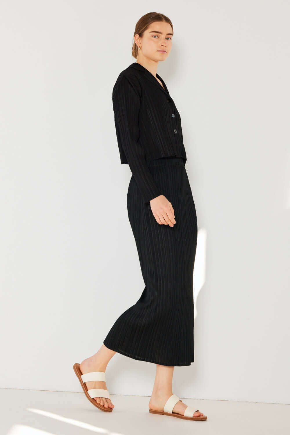 MARINA WEST SWIM Pleated Cropped Button Up Shirt at Bella Road