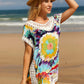 Openwork Printed Round Neck Cover Up