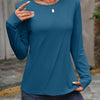 Round Neck Long Sleeve T-Shirt - Peacock  Blue