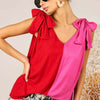 Shoulder Ribbon Tied Contrast Tank - Red/Fuchsia