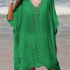 Cutout V-Neck Three-Quarter Sleeve Cover Up - Green