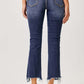 Back view of Risen Jeans frayed hem cropped straight jeans for petite, showcasing trendy style with clear-heeled shoes.