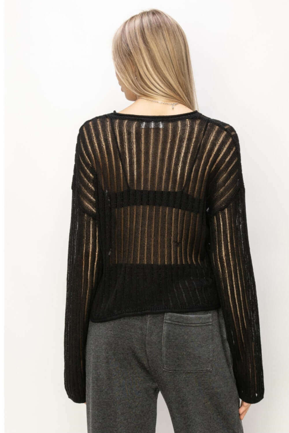 HYFVE Openwork Ribbed Long Sleeve Knit Top at Bella Road