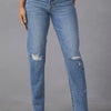 Distressed Raw Hem Straight Jeans with Pockets - Medium