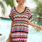 BELLA ROAD Rainbow Stripe Scalloped V-Neck Cover-Up Dress at Bella Road