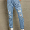 Baeful Distressed Denim Pocketed Joggers - Sky Blue