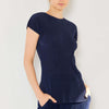 Rib Pleated Cap Sleeve Top - Navy