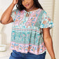 DOUBLE TAKE Floral Tie Neck Short Sleeve Blouse at Bella Road