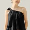 One Shoulder Bow Tie Strap Satin Silk Top - Black