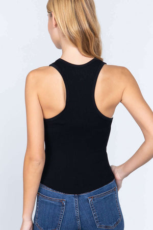 ACTIVE BASIC Ribbed Round Neck Racerback Seamless Tank at Bella Road