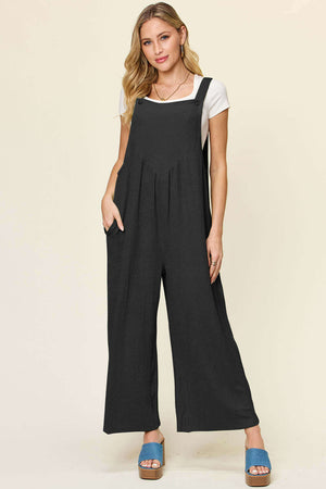 DOUBLE TAKE Full Size Texture Sleeveless Wide Leg Overall at Bella Road