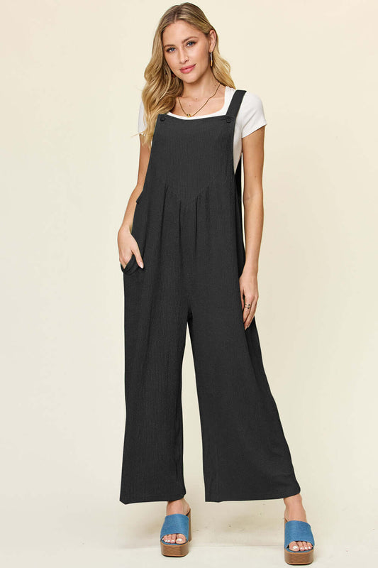 DOUBLE TAKE Full Size Texture Sleeveless Wide Leg Overall at Bella Road