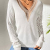 Bella Road Openwork V-Neck Long Sleeve Sweater - White