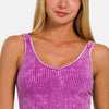 Washed Ribbed Cropped V-Neck Tank - Lt Plum