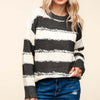 Haptics Striped Contrast Distressed Sweater - Charcoal/Ivory