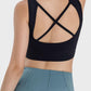 Back view of Millennia Crisscross Square Neck Active Tank, showcasing stylish crisscross design and comfortable fit.