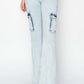 Full size high rise cargo flare jeans with a trendy retro vibe and functional pockets, enhancing silhouette and comfort.