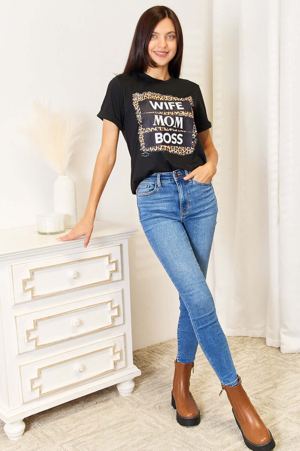 SIMPLY LOVE WIFE MOM BOSS Leopard Graphic T-Shirt at Bella Road