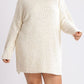 Umgee plus size high-low long sleeve boucle sweater dress in cozy white, perfect for stylish winter outfits.