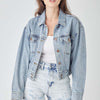 RISEN Full Size Button Down Cropped Denim Jacket - Light