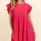 Full Size Smocking Ruffle Short Sleeve Dress with Pockets