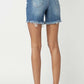 High Waisted Distressed Denim Shorts from Risen Jeans, Back View – Trendy, summer essential with a flattering fit and edgy distressed detailing.