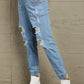 Baeful Distressed Denim Pocketed Joggers in blue, featuring fringe details, multiple pockets, and a casual, comfortable fit perfect for streetwear.